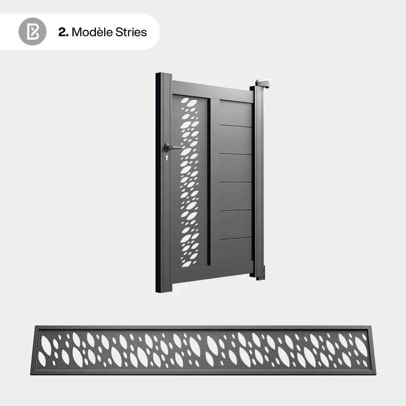 Portillon Alu Bordeaux - Découpe Laser Géométrique - Stries