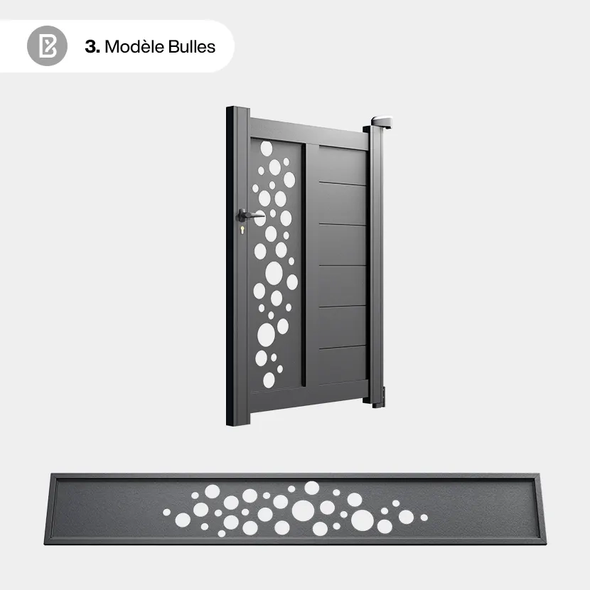 Portillon Alu Bordeaux - Découpe Laser Géométrique - Bulles