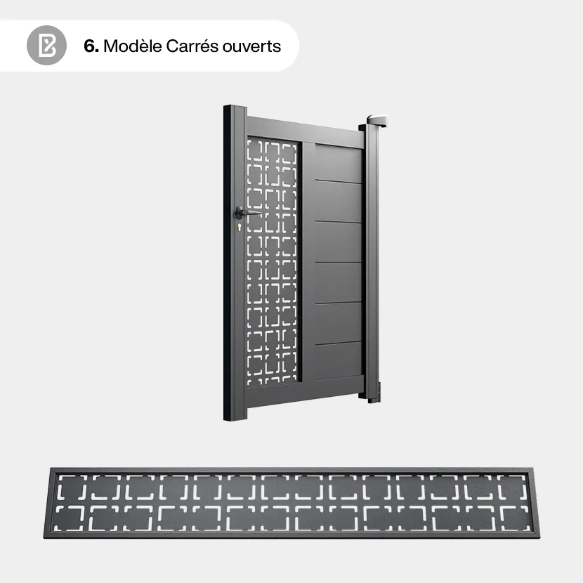 Portillon Alu Bordeaux - Découpe Laser Géométrique - Carrés ouverts