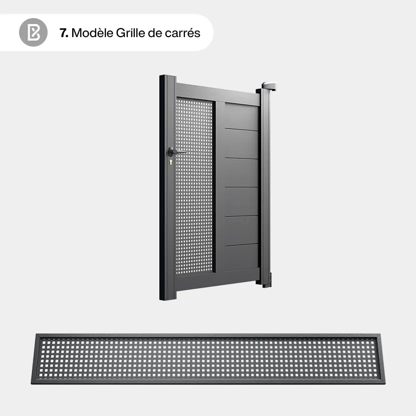 Portillon Alu Bordeaux - Découpe Laser Géométrique - Grille de carrés