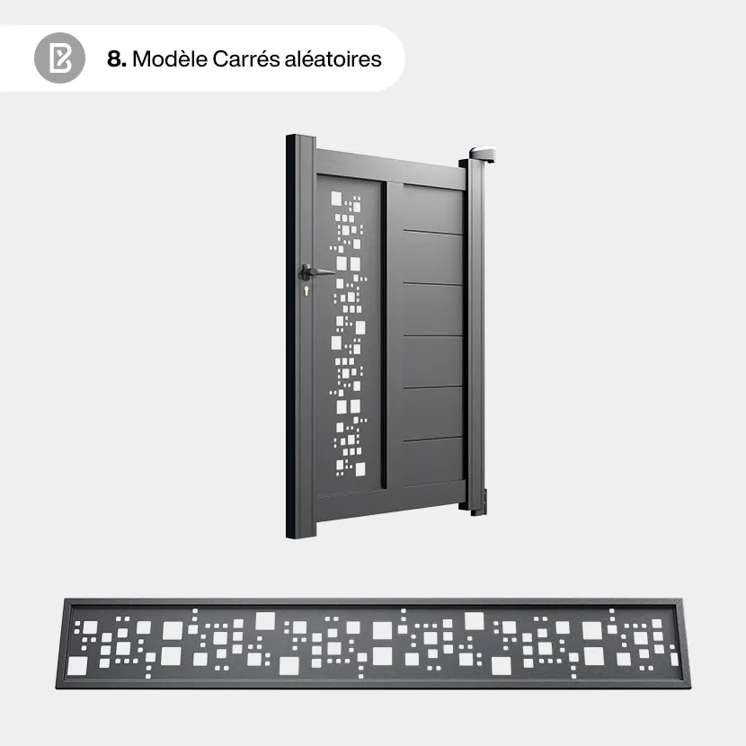 Portillon Alu Bordeaux - Découpe Laser Géométrique - Carrés aléatoires