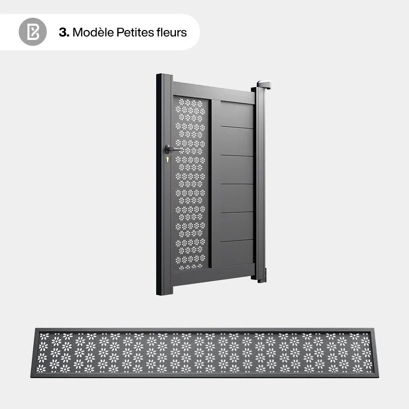 Portillon Alu Bordeaux - Découpe Laser Nature - Petites fleurs