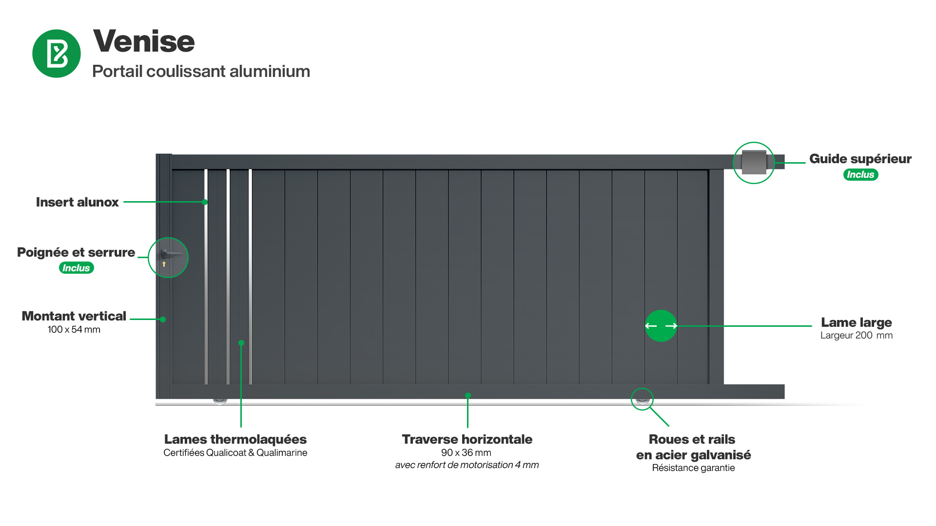 Portail : Infographie d'un portail coulissant aluminium modèle VENISE